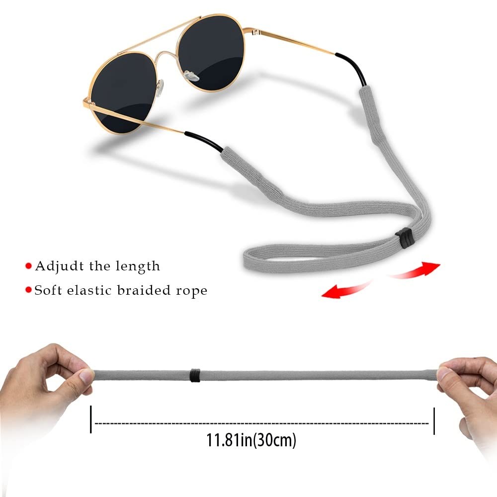 HALF CRESCEN Glasses Strap (2 PCS) Sports 11.8 INCH, 2 Pack（black, Grey）
