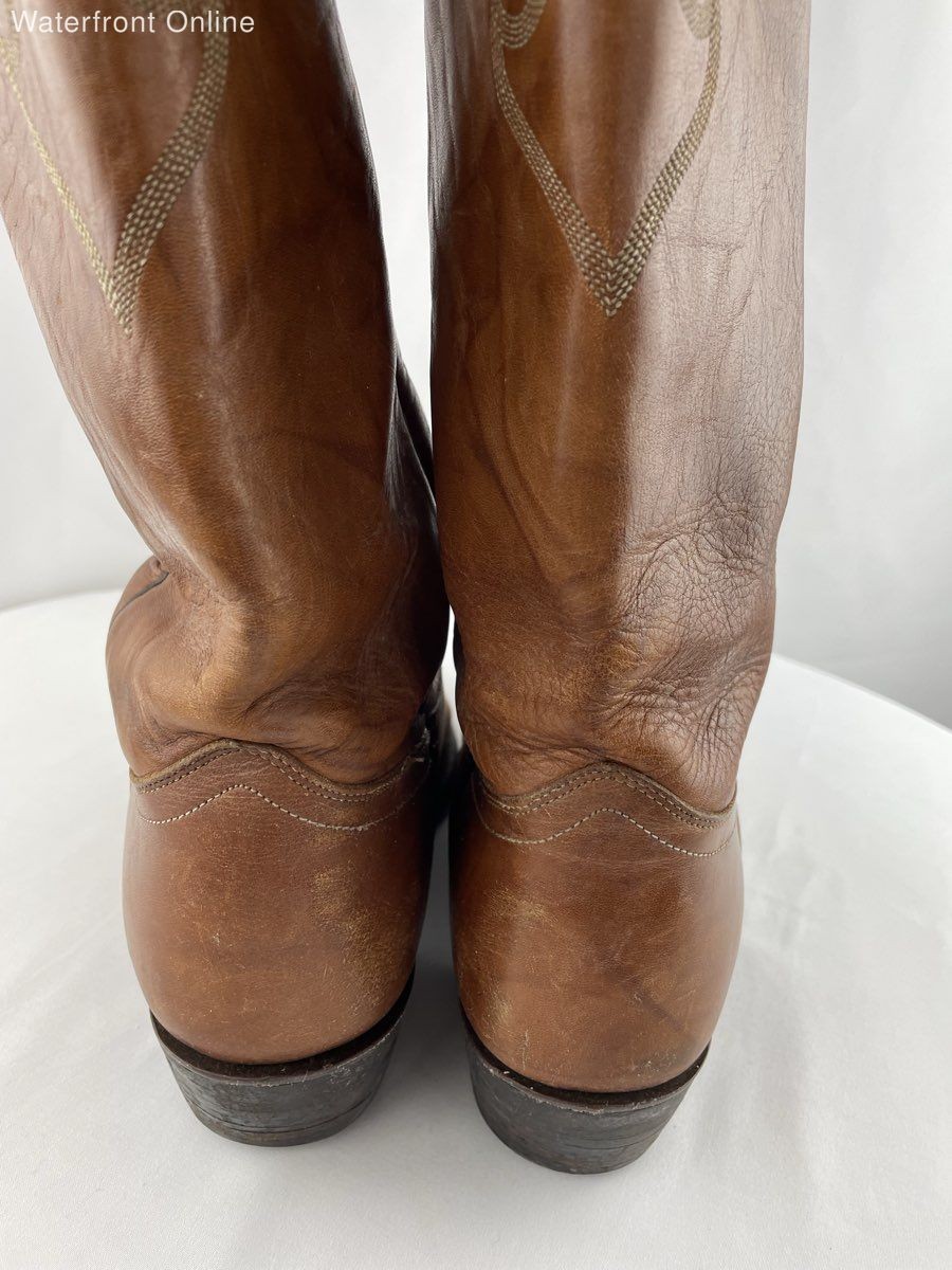 J. Chisholm Brown Leather Cowboy Western Boots Men’s 9D USA