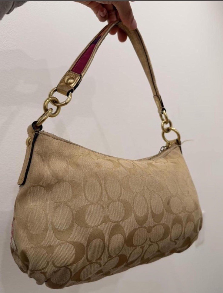 Coach Poppy Signature Monogram Sequin Applique Small Shoulder Bag Zip