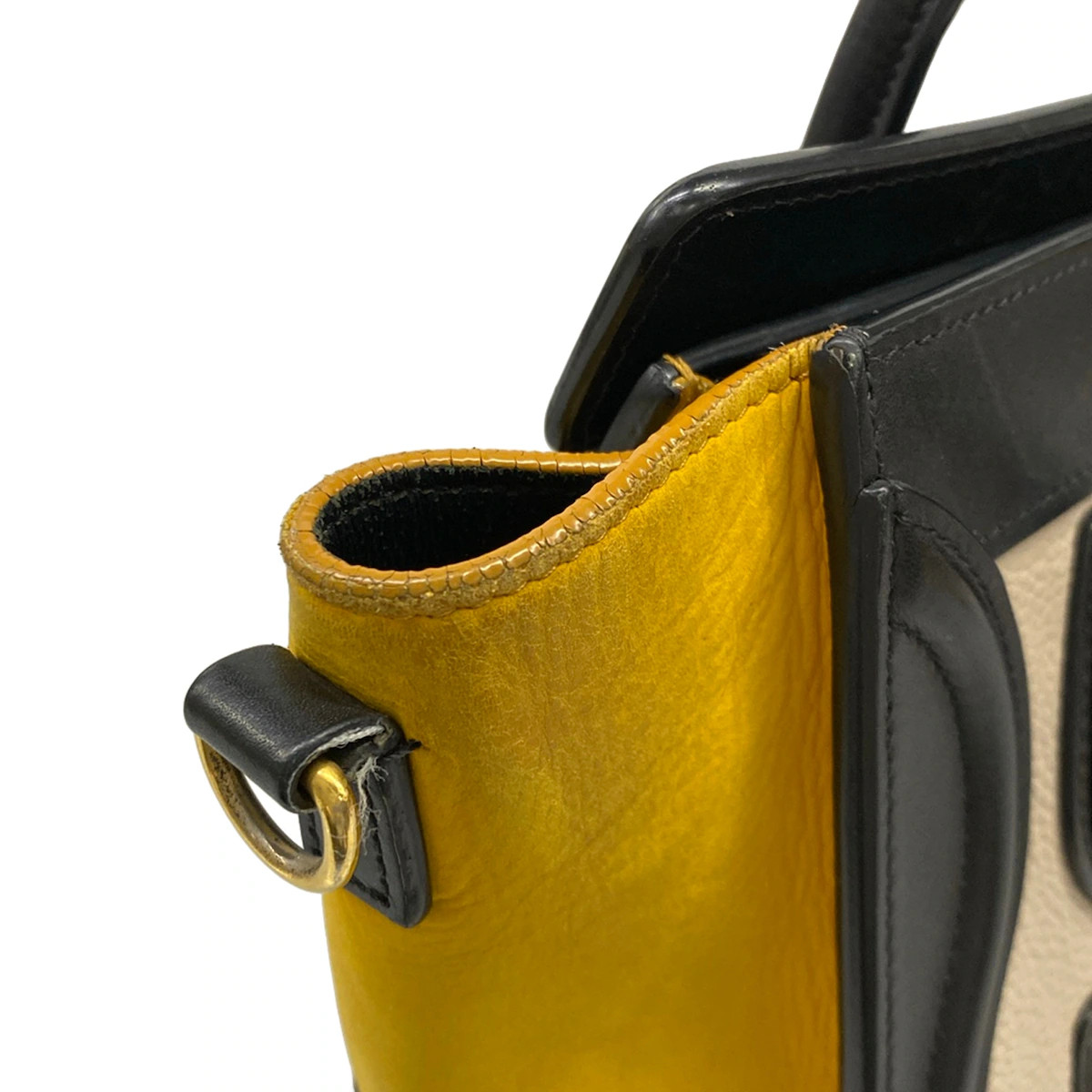 CELINE Luggage Nano Shopper Beige Black Yellow Leather Nubuck Handbag