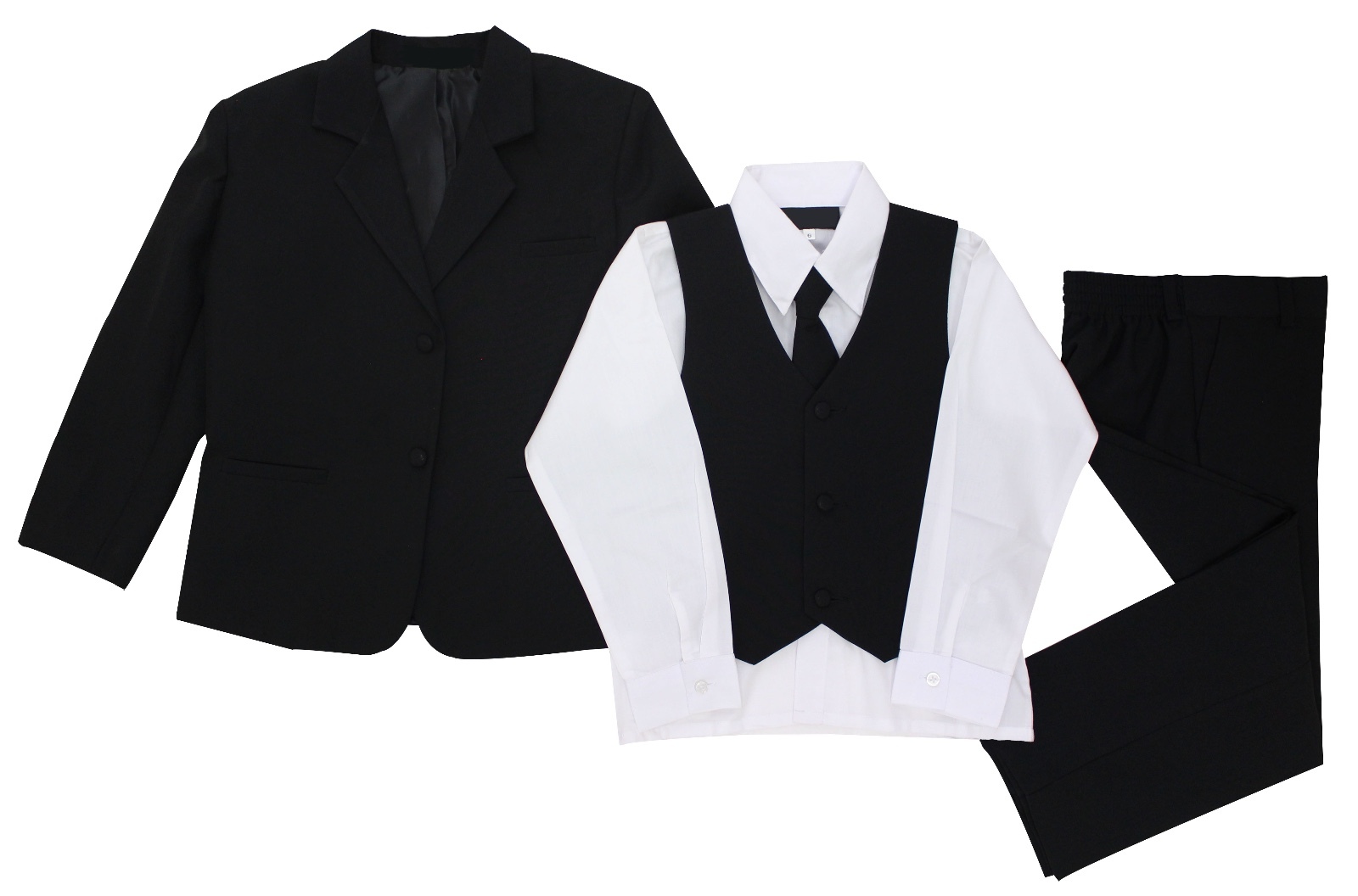 Boys Formal Black Suit 5 Pieces Set Toddler Size 2T to 14