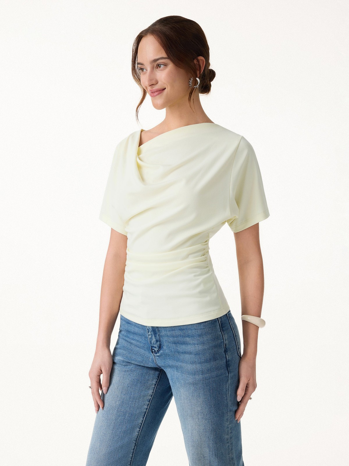 OGL Asymmetrical Cowl Neck Ruched Top