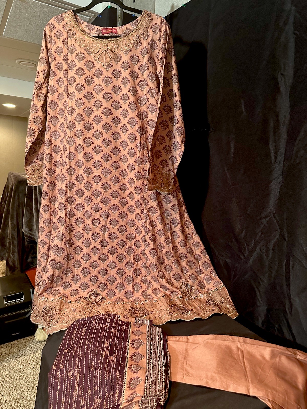 Bin Saeed Lawn Cotton 3 Pc Suit-Premium Cut Work Emb- Aline Style-M & L – $42