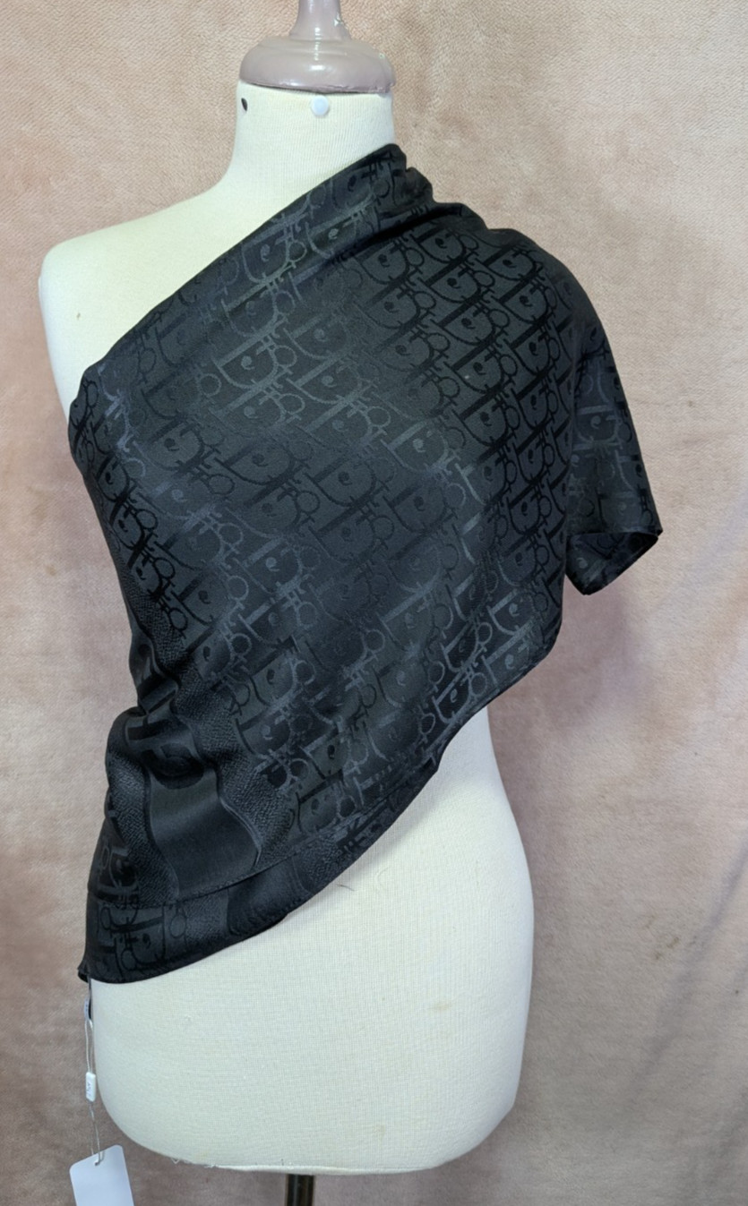Auth Dior Scarf Shawl Stole Wrap 65% Cashmere 35% Silk Black Used