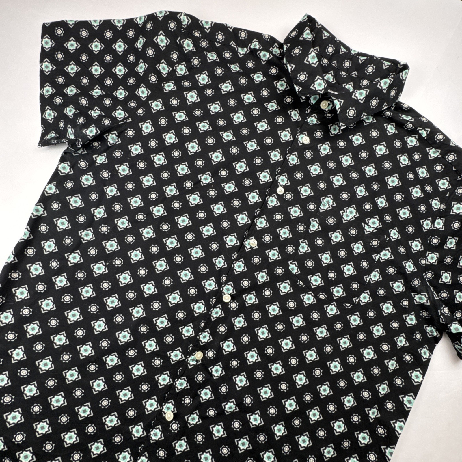 Original Use Mens Short Sleeve Shirt XL Cotton Geometric Medallion Casual Black