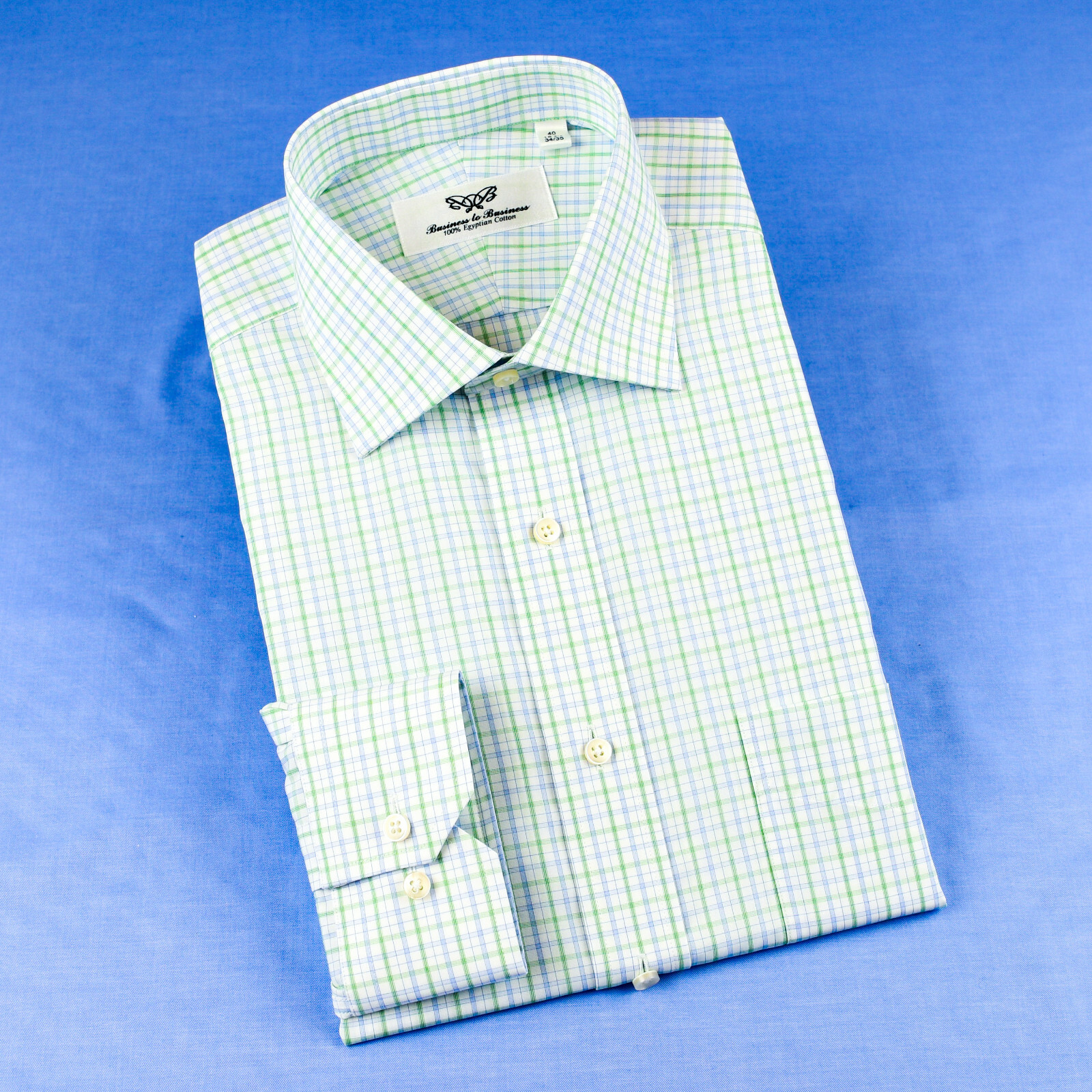 Mens Elegant Green & Blue Double Ply 80’s Fine Wevon Formal Business Shirts