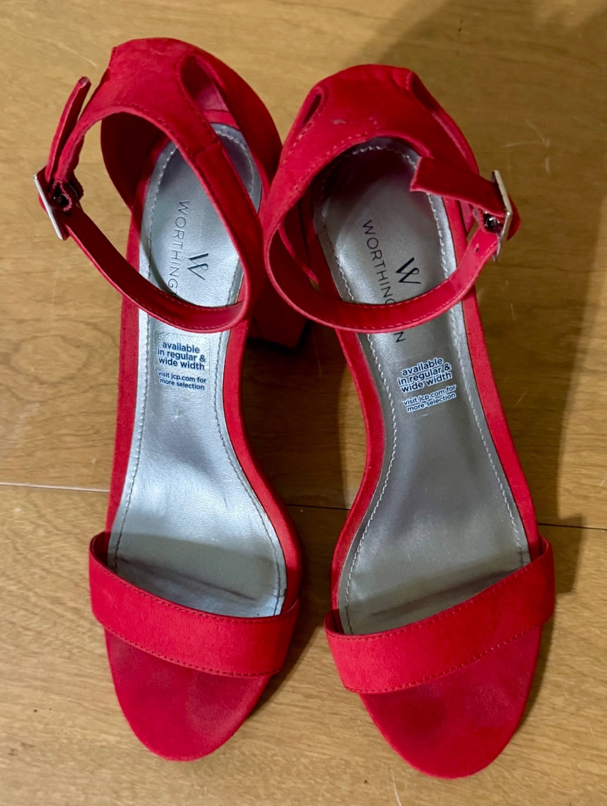 Worthington Womens Red Sandals 6 Ankle Strap 3 3/8 Inch Heel Man Made Materials