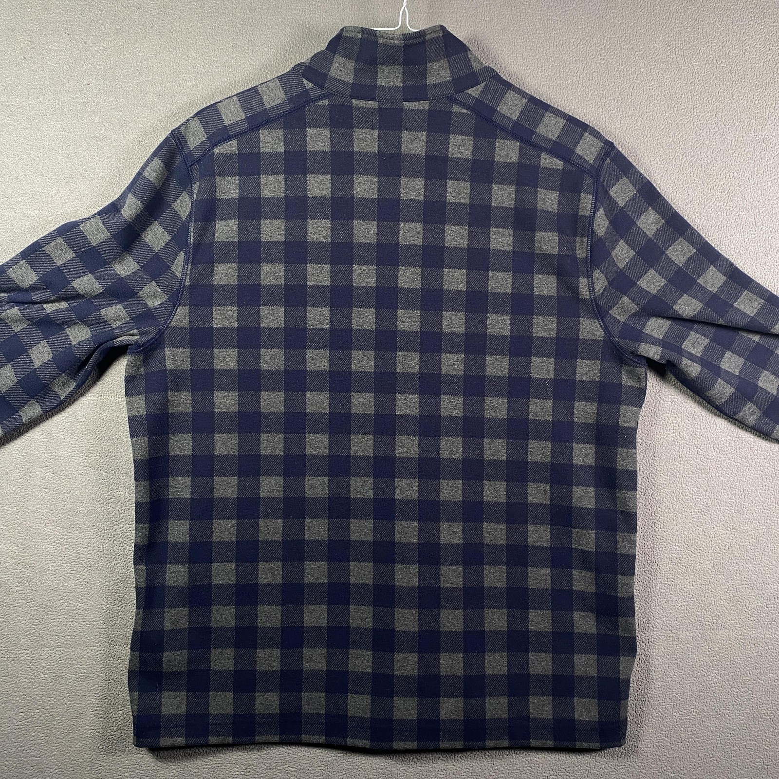 J Crew Sweater Mens Large Blue Gray Plaid 1/4 Zip Mock Neck Knit Pullover