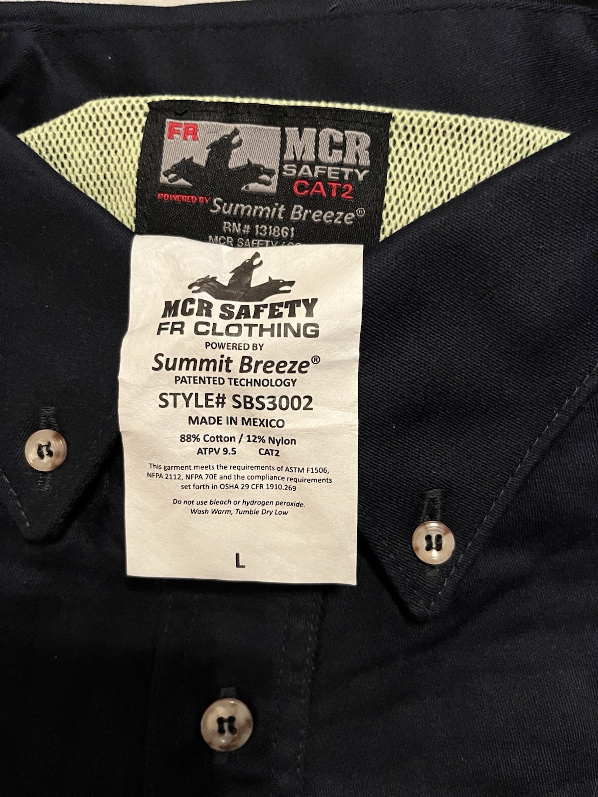 SBS3002 – MCR Safety Summit Breeze® Flame Resistant (FR) Work Shirt – Navy L