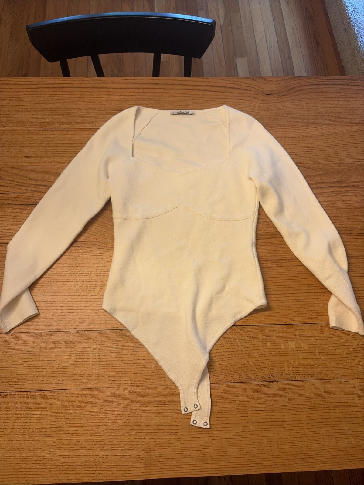 Abercrombie & Fitch Ribbed Sweetheart Corset Long-Sleeve Bodysuit White L