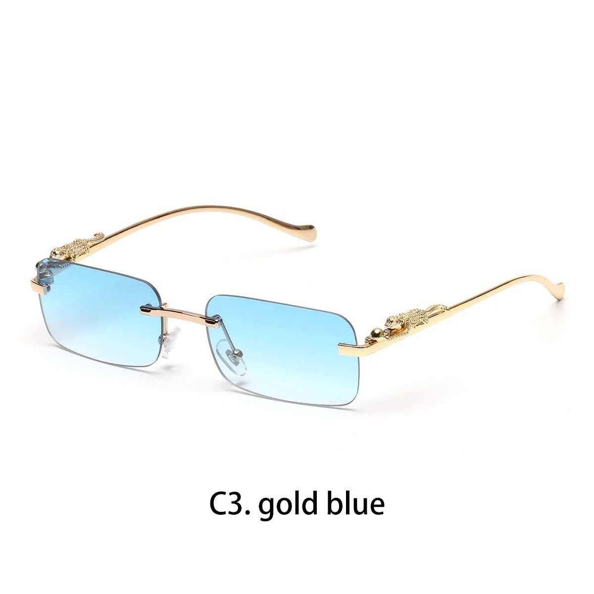 Men’s Rimless Luxury Hip Hop Baby Blue Tint Silver Frame Rectangle Sunglasses