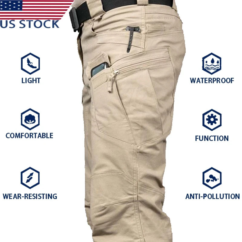 Men Tactical Cargo Pants Soldier Straight-fit Work Combat Outdoor Trousers US
