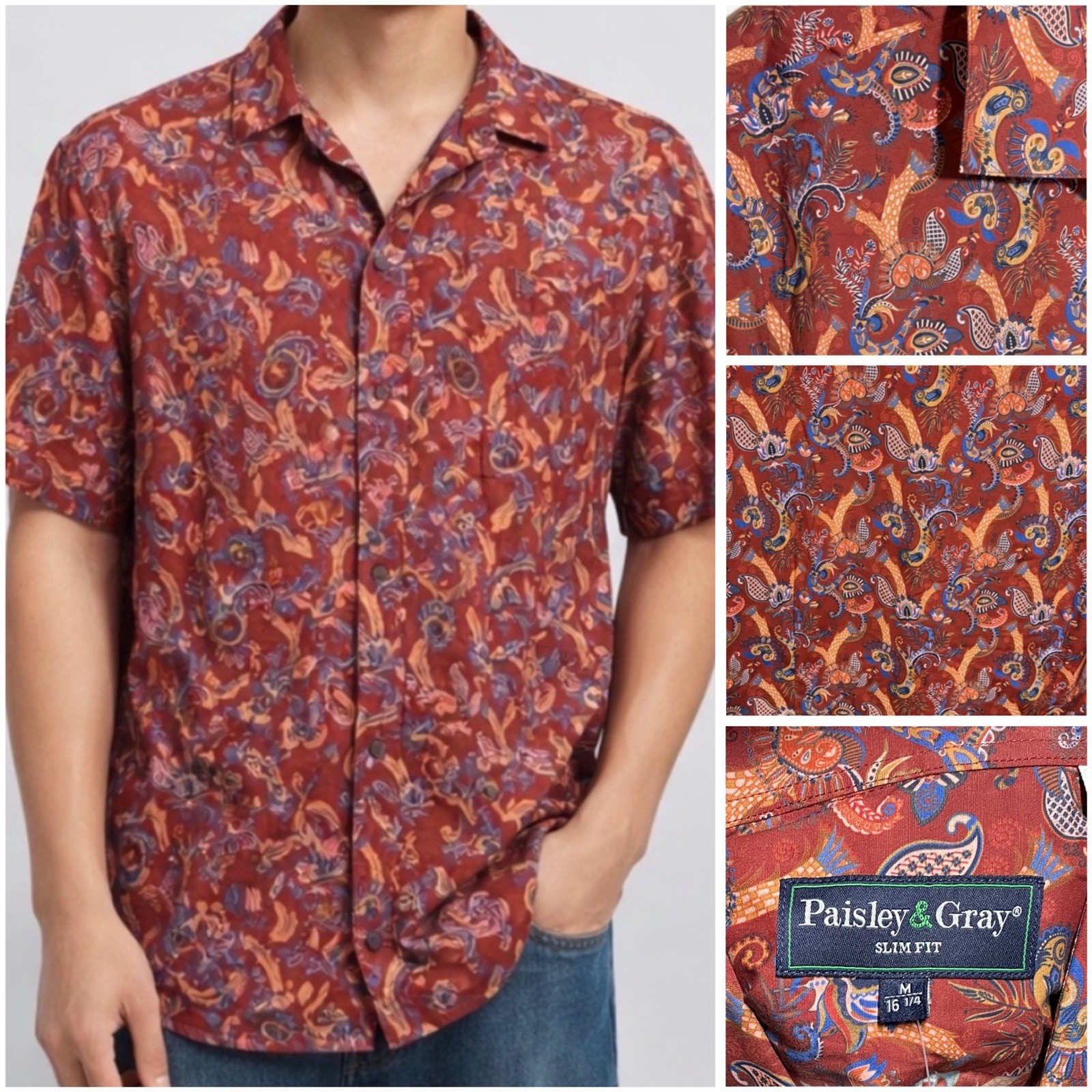 Paisley & Gray Men’s Slim Fit Shirt Medium Paisley Button Down 16 1/4 New NWT