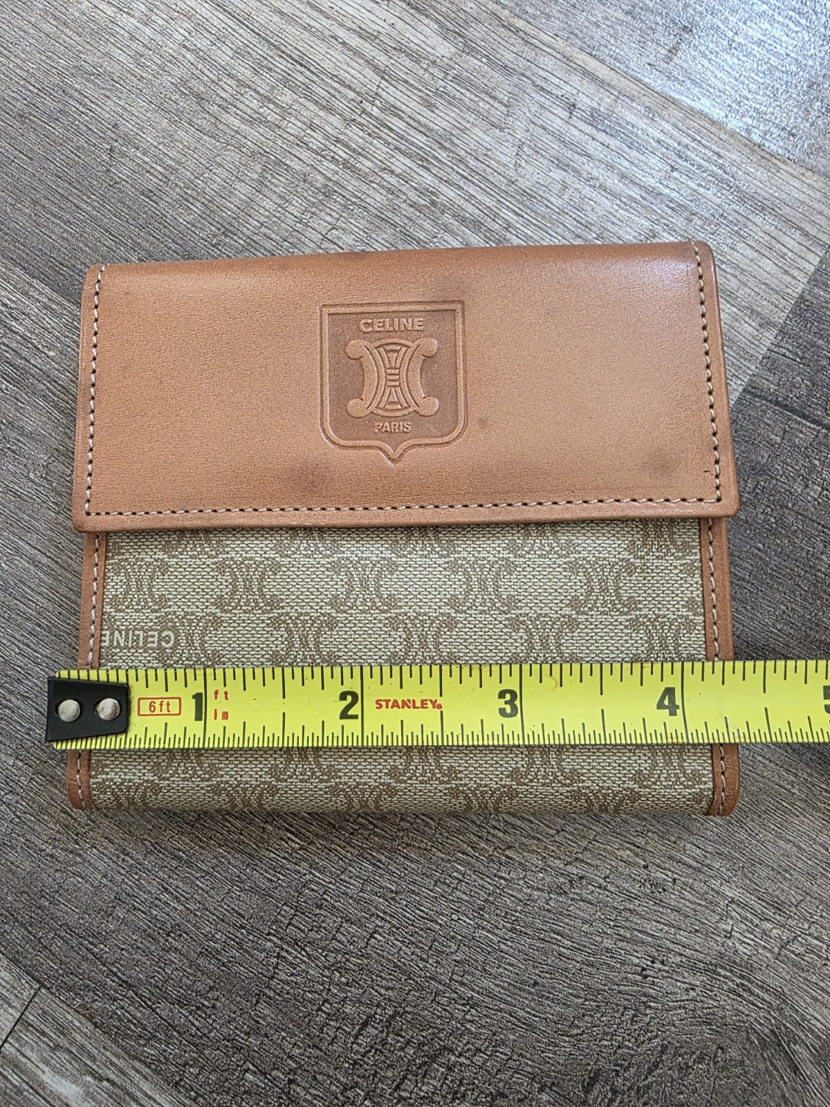 Vintage Celine Brown Triomphe Canvas 3-Fold Wallet Macadam Leather Designer