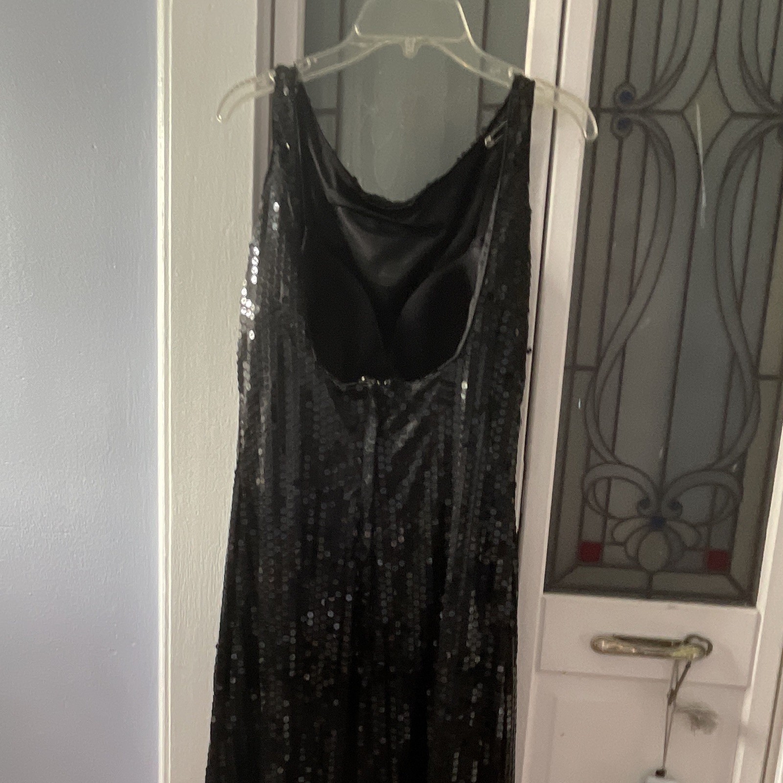 FUNFLICS Black Sequin Long Maxi Dress Size 4 Sleeveless Scoop Neck Lined