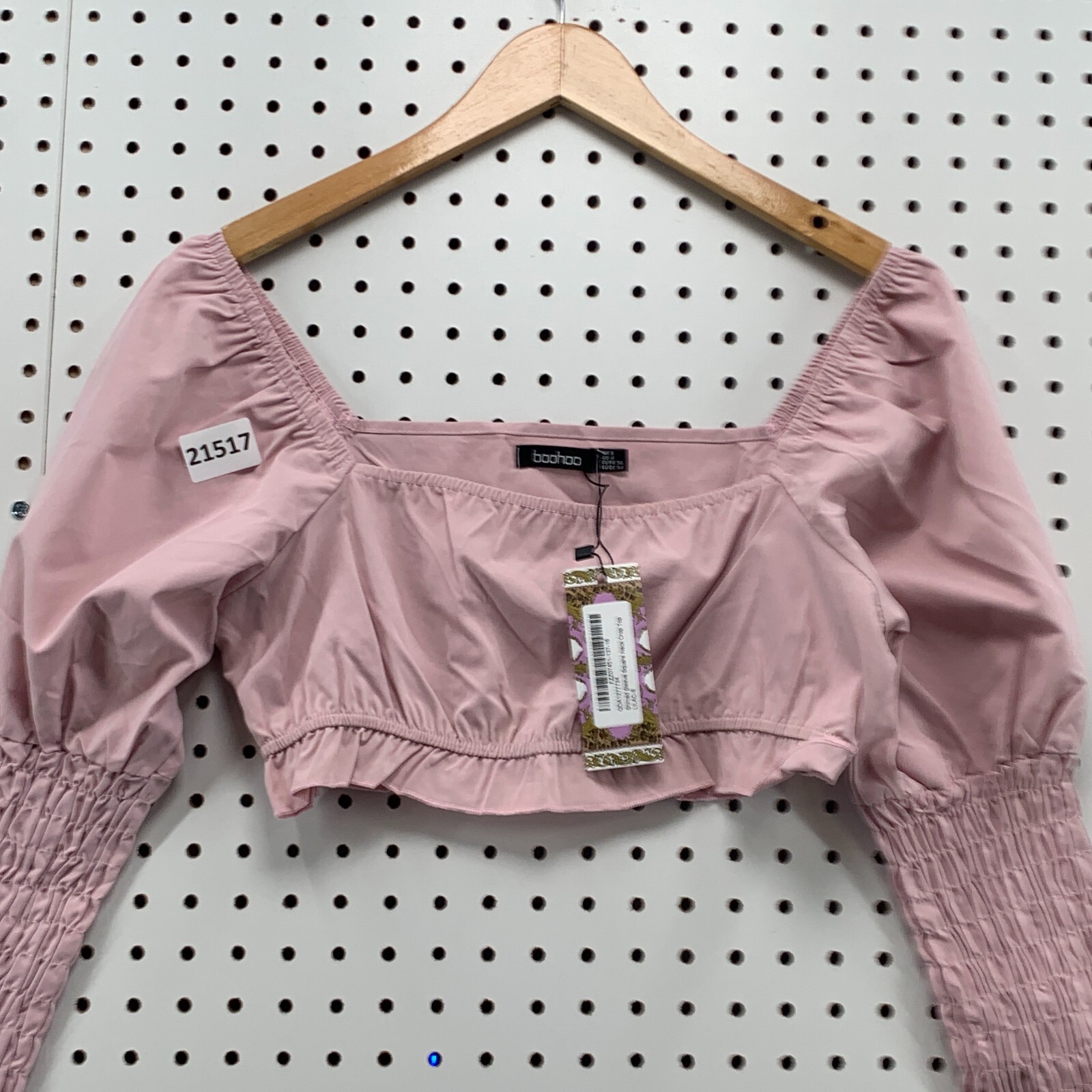 Boohoo Womens Crop Top Pink Off The Shoulder Scrunch Sleeve Ladies Size 4