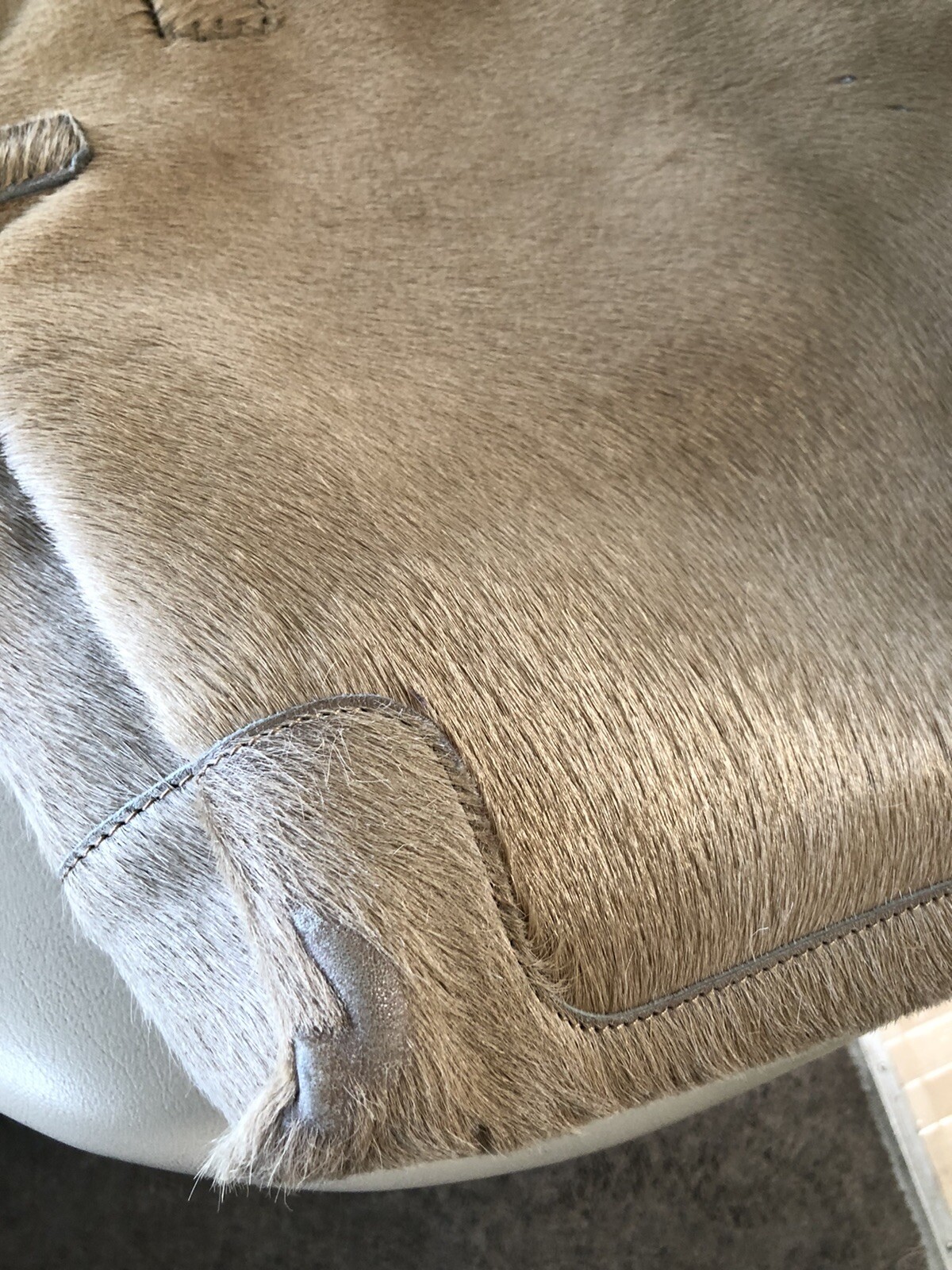 Vintage Falor Italy Tote Purse tan leather hyde tote with silver chain 15 X 14