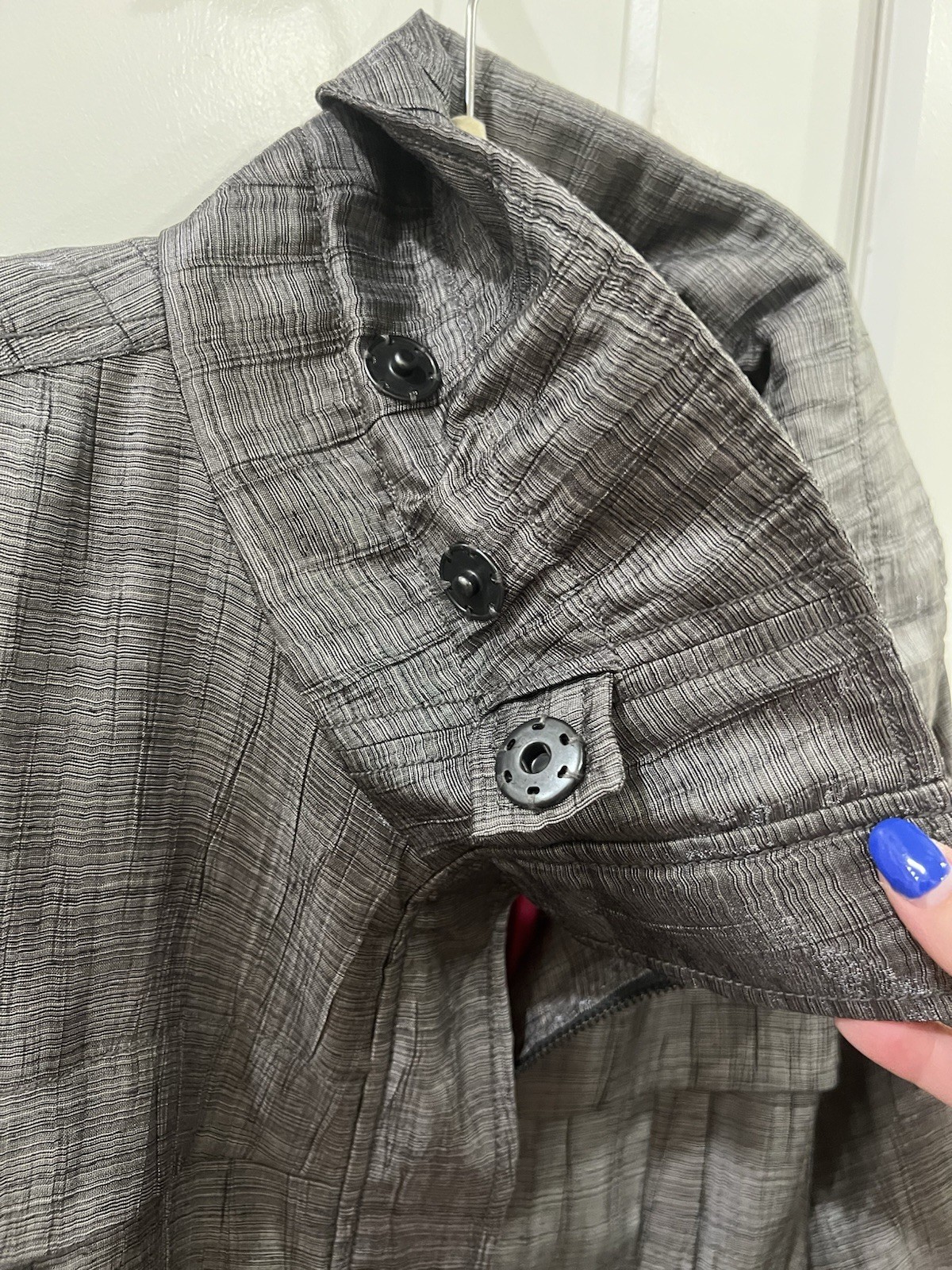 NIC + ZOE Metallic Utility Jacket Ruffle Detail Roll Tab Sleeve Cinch Waist Sz L
