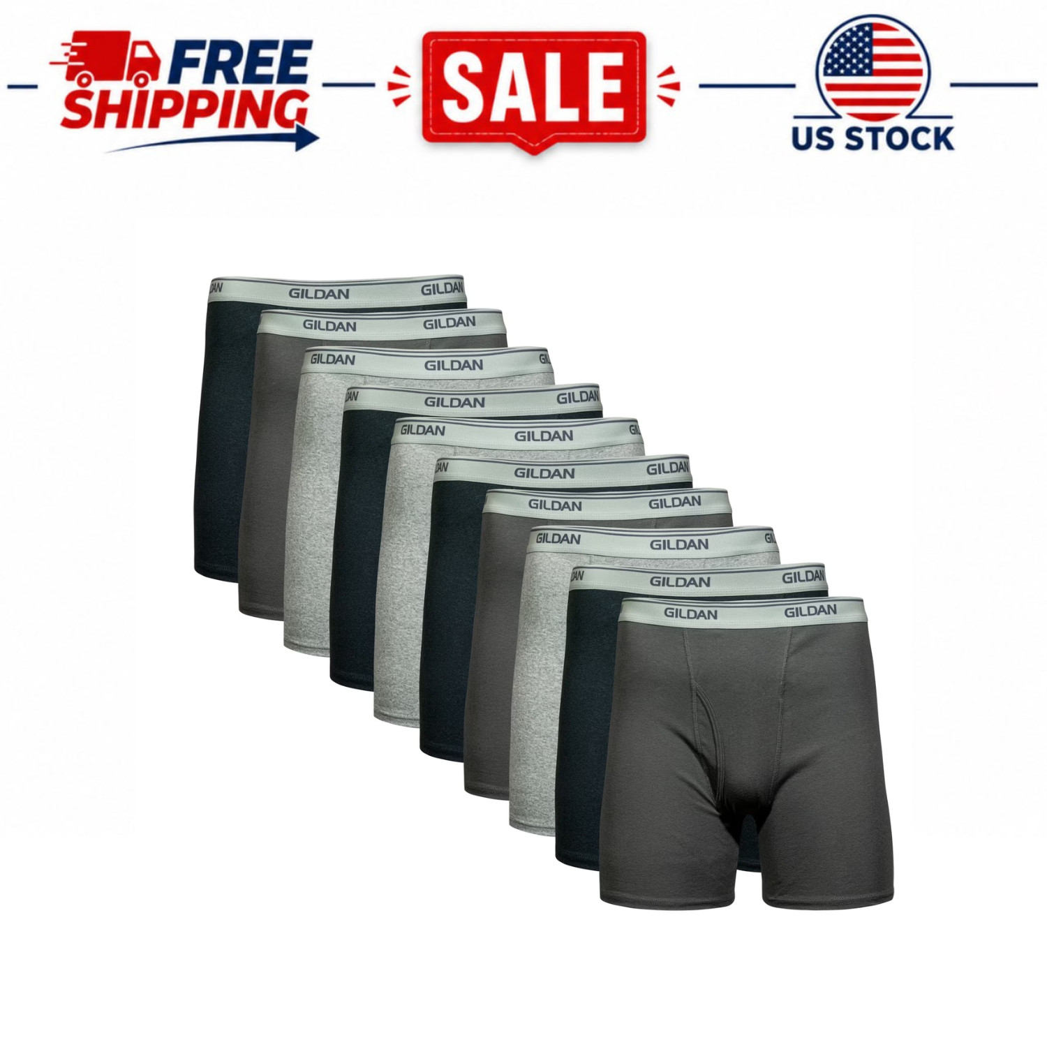 Gildan Men’s Boxer Briefs 10 Pack Soft Cotton Underwear S-2XL Navy Charcoal Grey