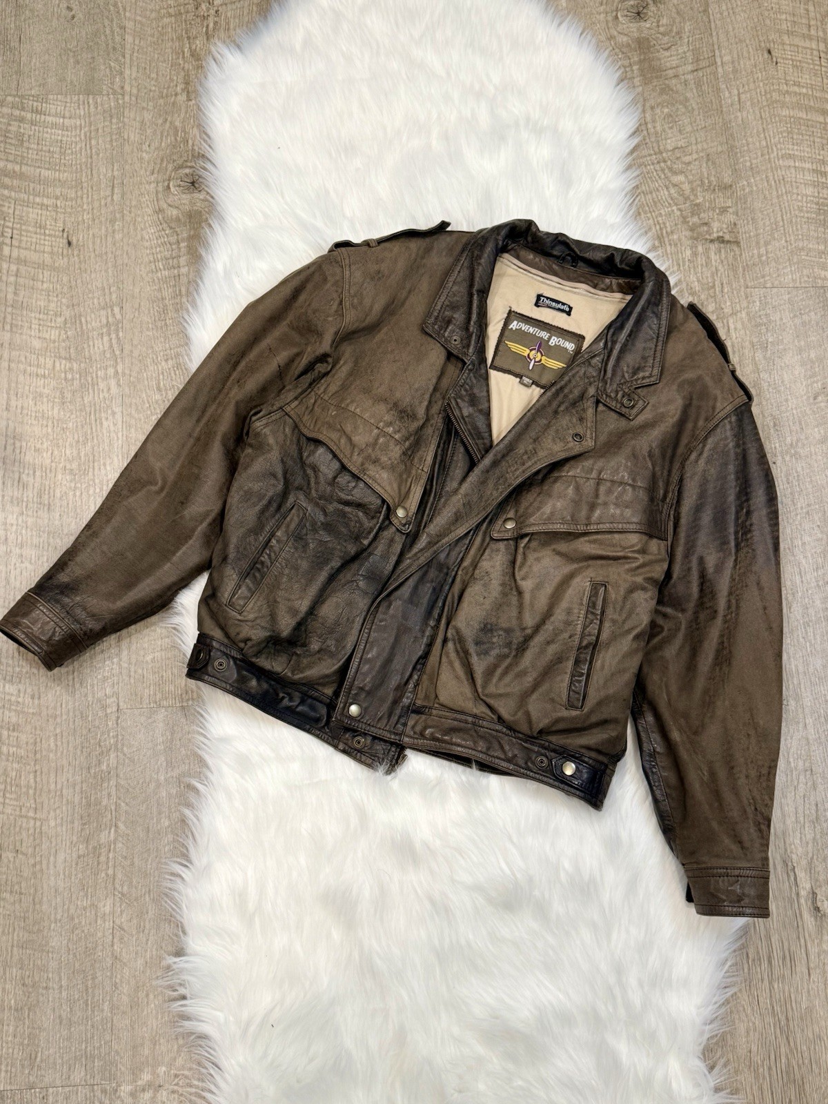 Vintage Wilsons Adventure Bound Men’s Brown Leather Aviator Jacket XL