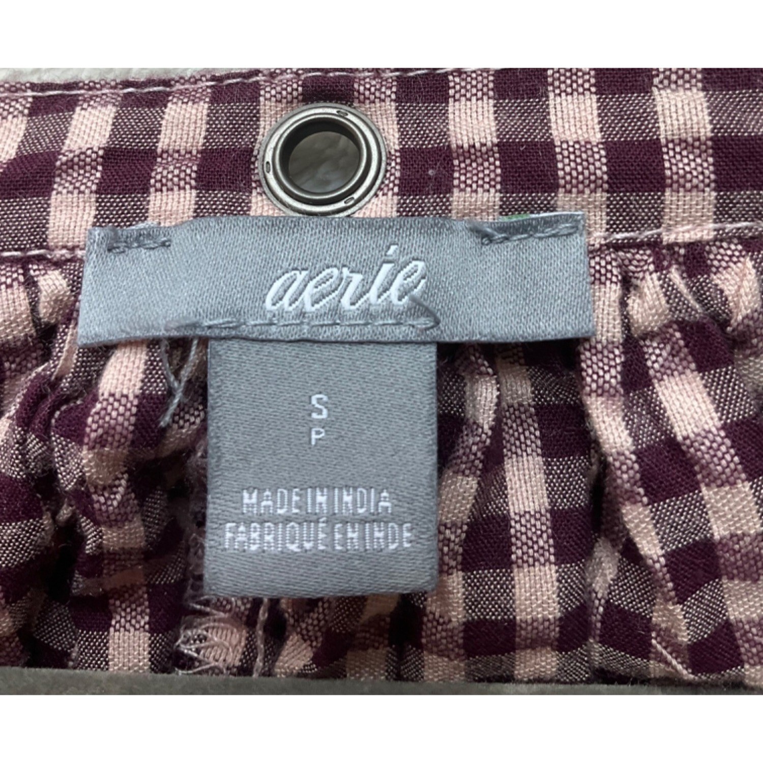 Aerie Sz Small Top Oversized Burgundy/Pink Long Sleeve Plaid Boho Modal Cotton