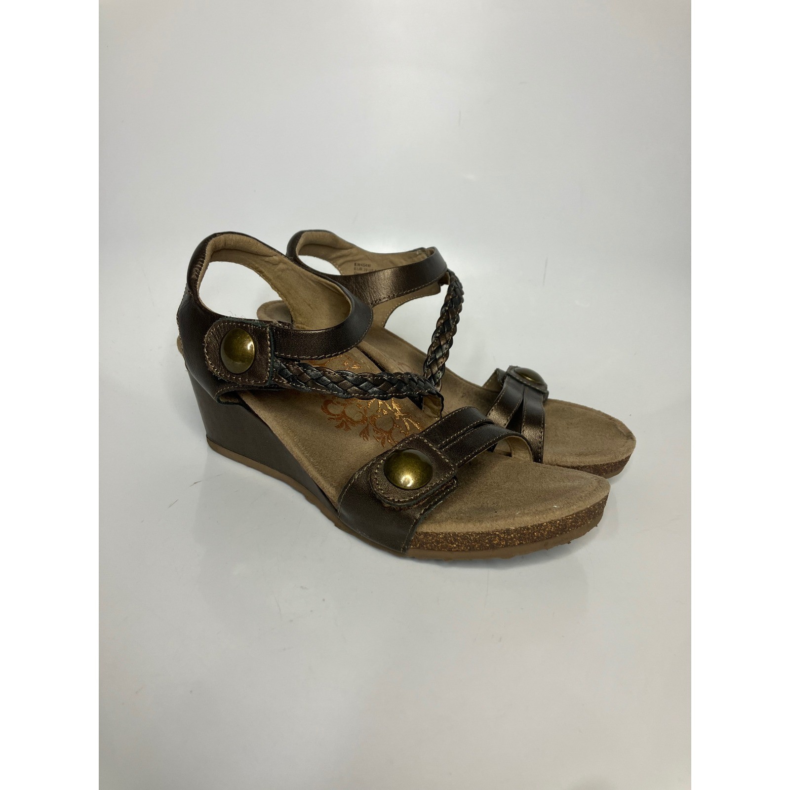 Aetrex naya Wedge Sandals Womens 8.5 Bronze Excellent Leather Braided EW454W