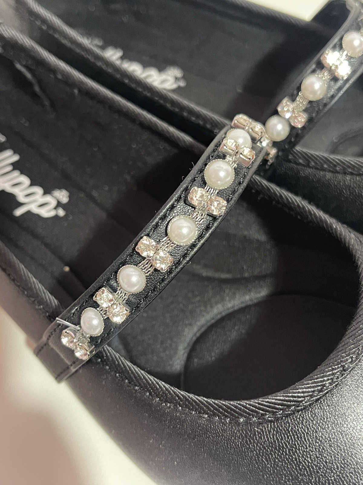 Jellypop Comfort Fit Black Ballet Flats Women’s 7 Pearl Rhinestone Dress Shoes