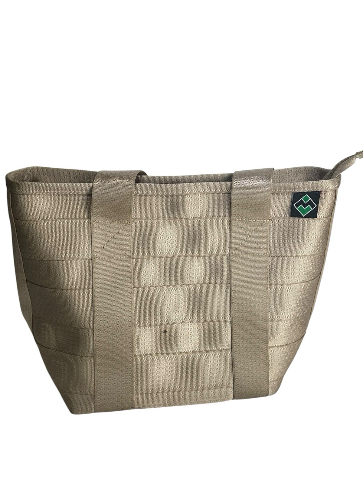 Maggie Bags Seatbelt Campus Tote Bag Beige Footed Double Shoulder Strap Purse