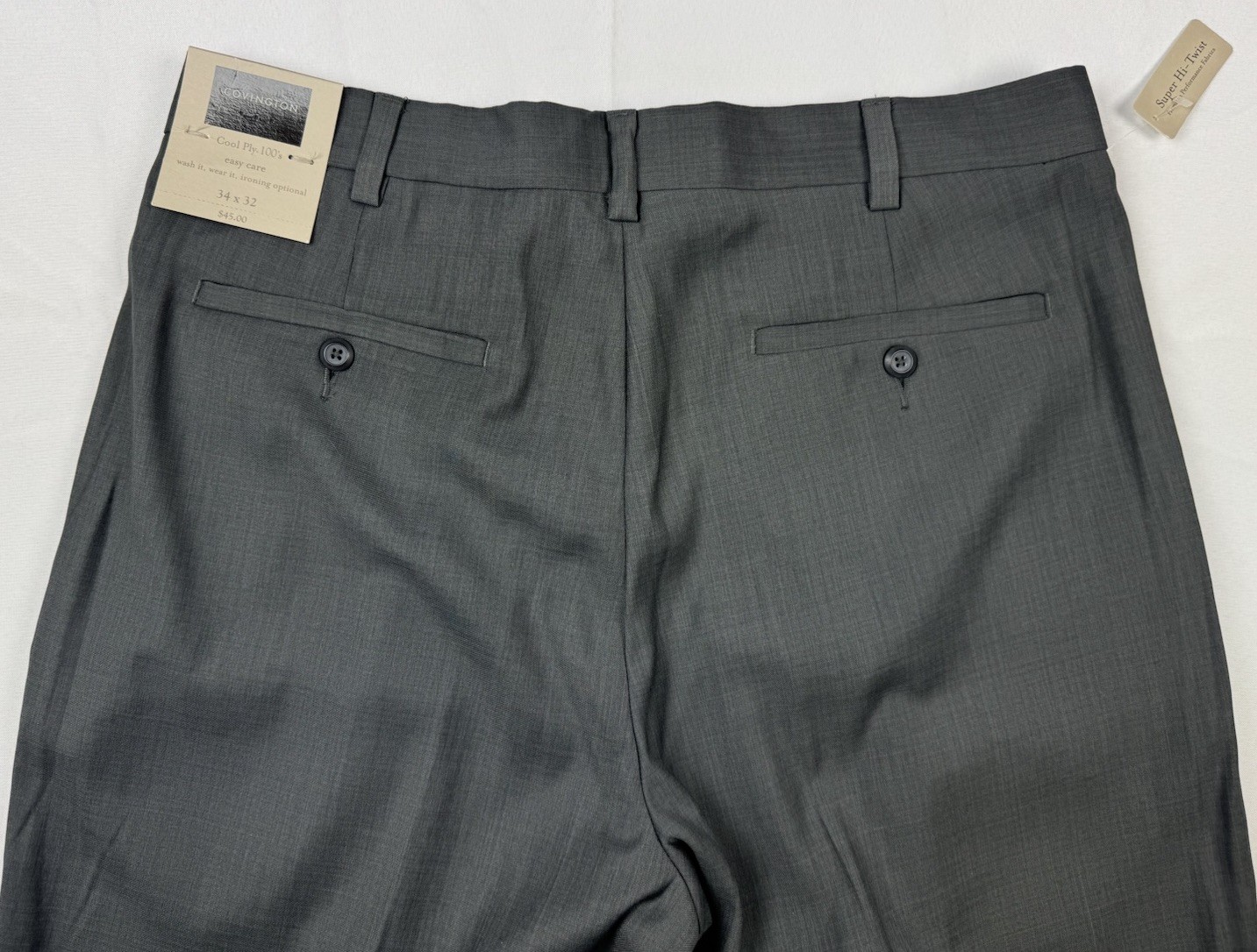 Covington Men’s Cool Ply 100s Formal Dress Pants 34×32 Pleated Super Hi-Twist