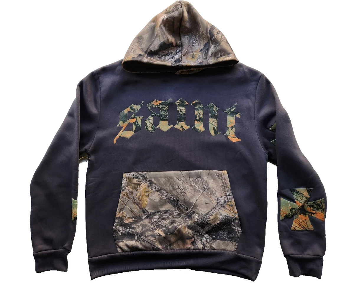 Men’s Apparel Saint Black Multi-color Hooded Sweatshirt – Large