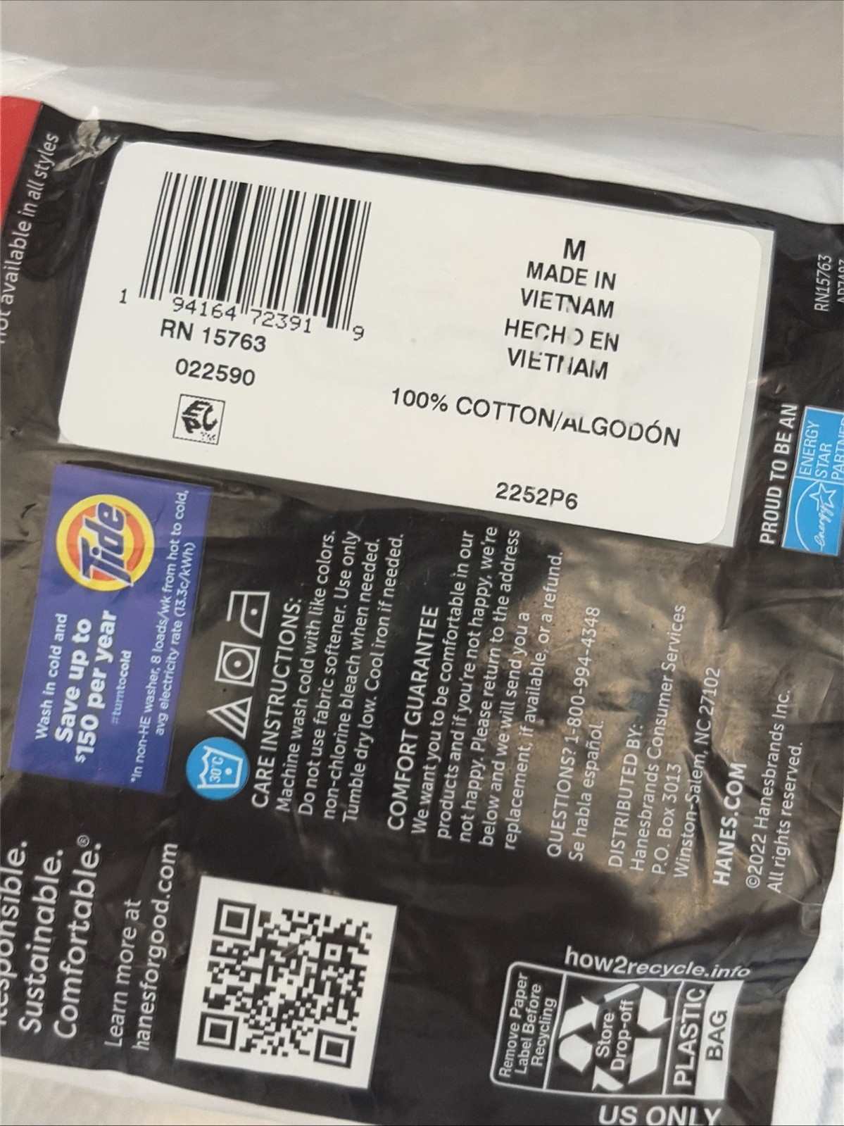 Hanes Tagless Briefs 6 Pack Mens Size Medium M 32-34 100% Cotton SEALED