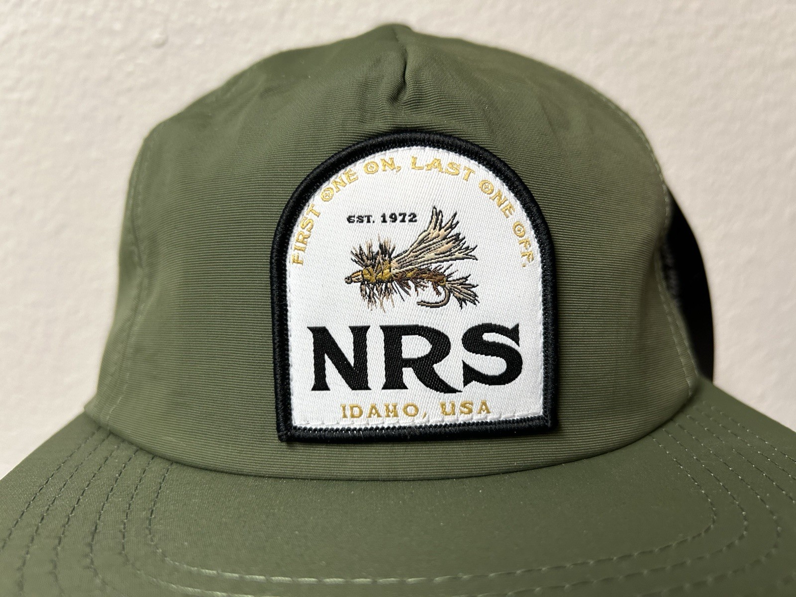NWT NRS Fly Fishing Rafting Snapback Hat First One On Last One Off Idaho USA