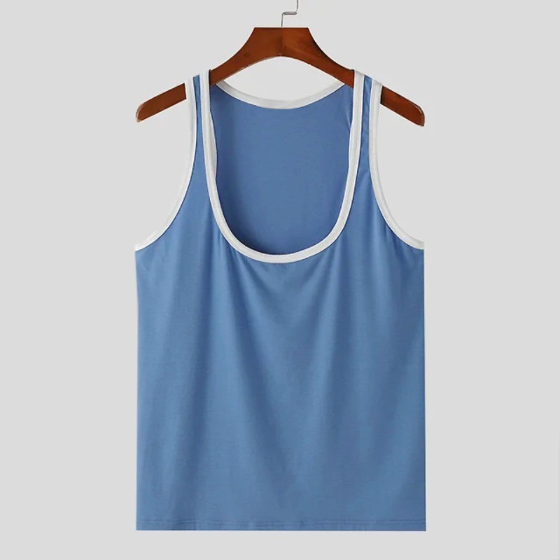 Summer Deep U-Neck Tank Top for Gym Men Sports Training Sleeveless T-Shirt Sexy