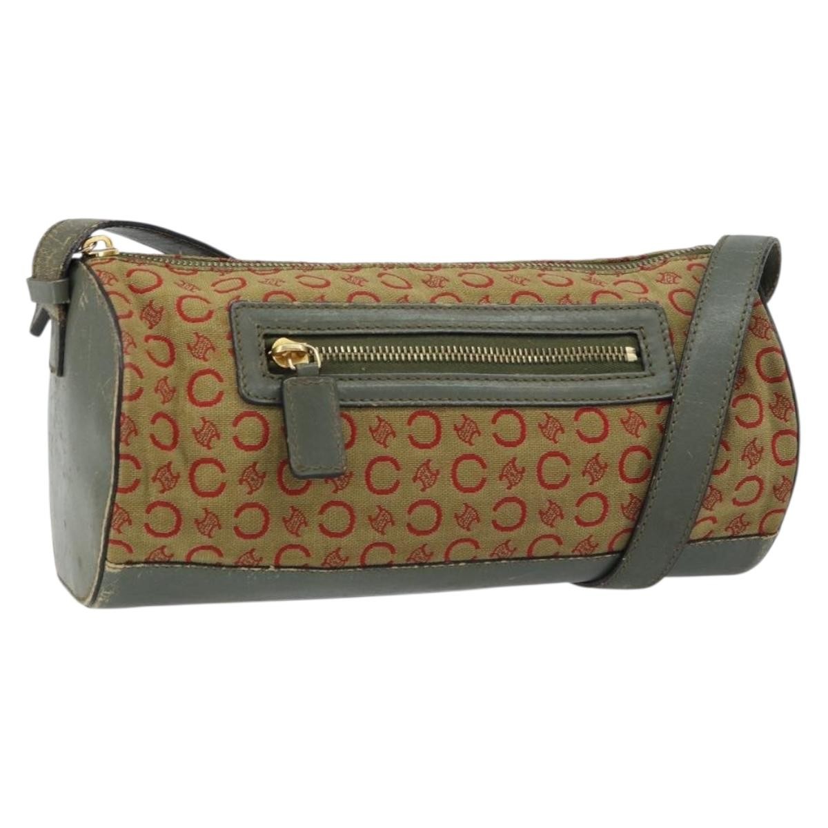 CELINE C Macadam Canvas Shoulder Bag Khaki Gold Auth 159213