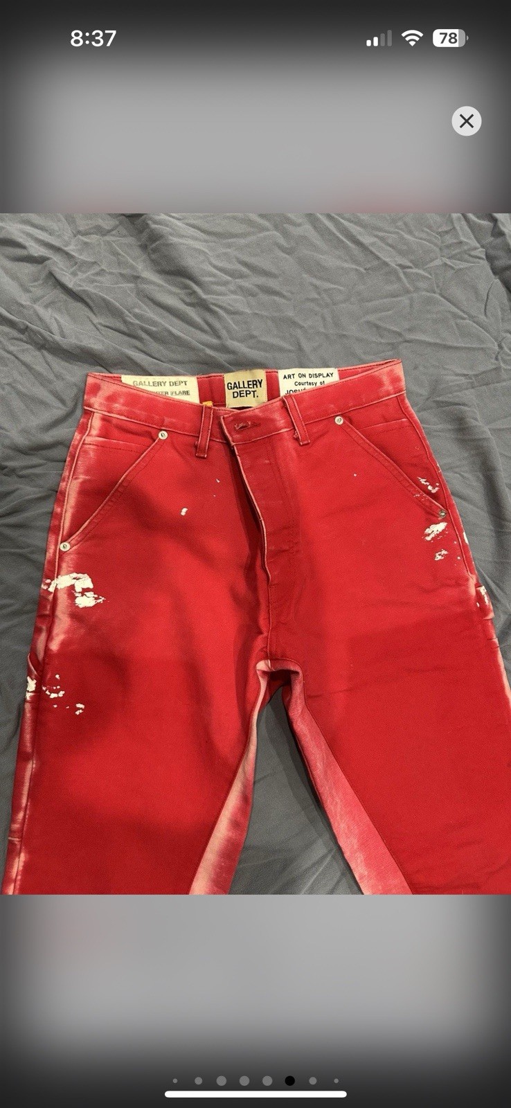 Gallery Dept. Men’s Carpenter Flare Red Acid Wash Paint Splatter Jeans 31