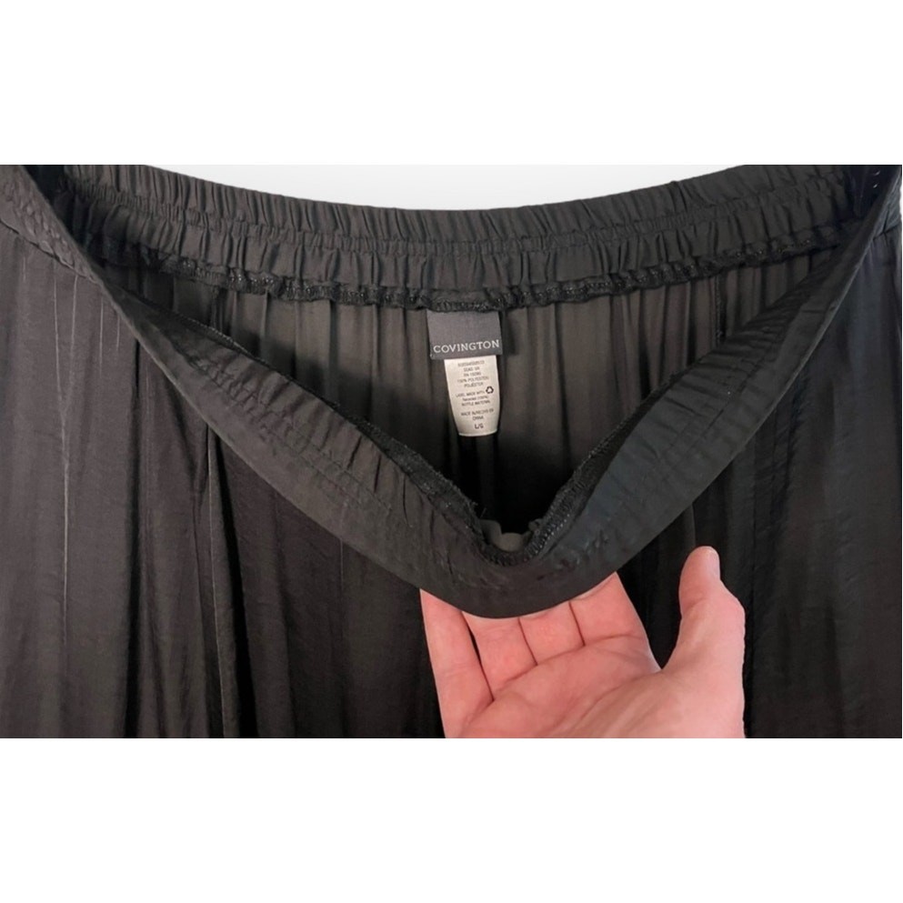 Covington Women’s Black Pull-On Elastic Waist Lightweight Flowy Midi Skirt SZ L
