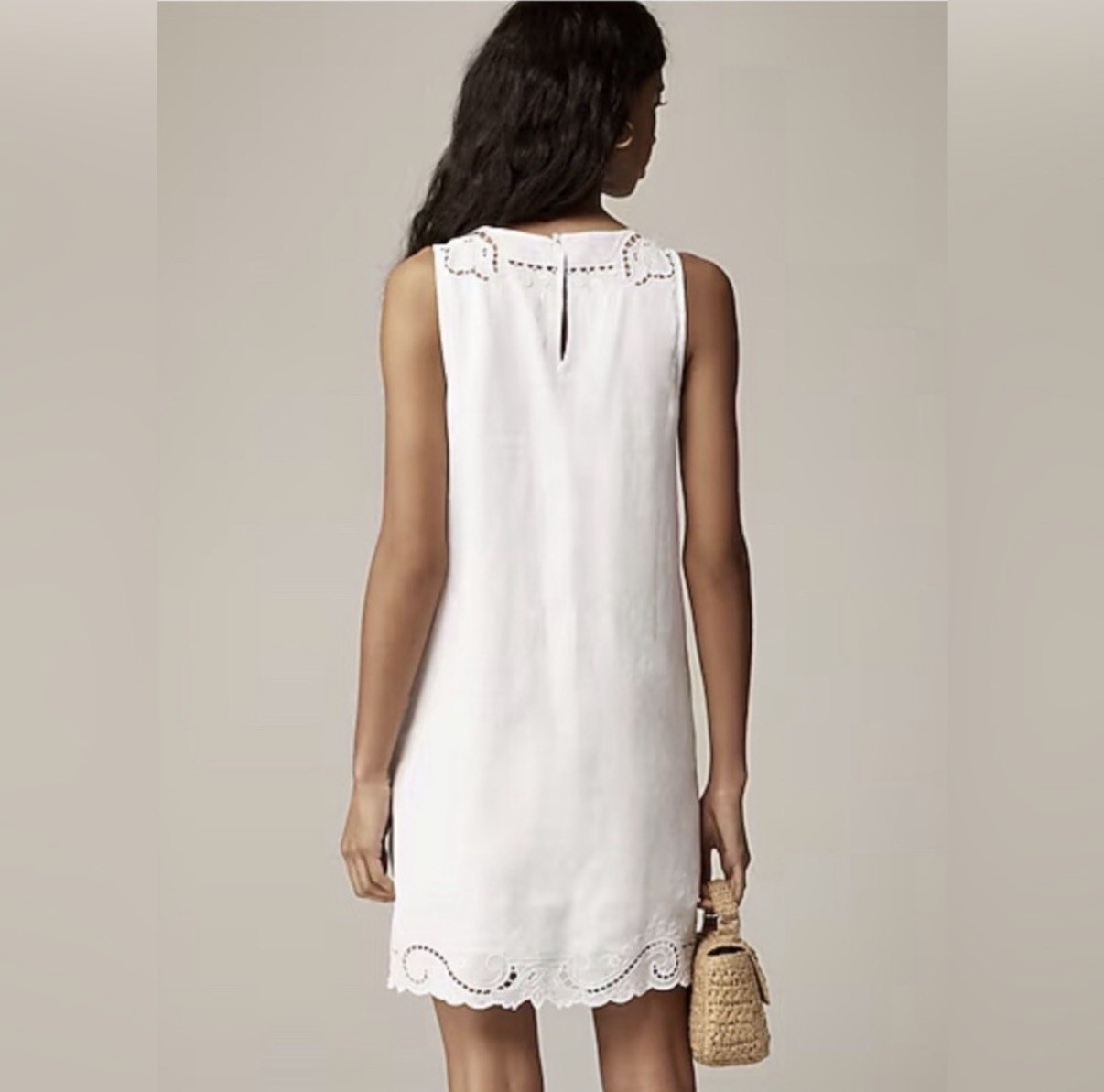J.Crew XXS Maxine Eyelet Shift Dress in Linen, White Lined Summer Dress