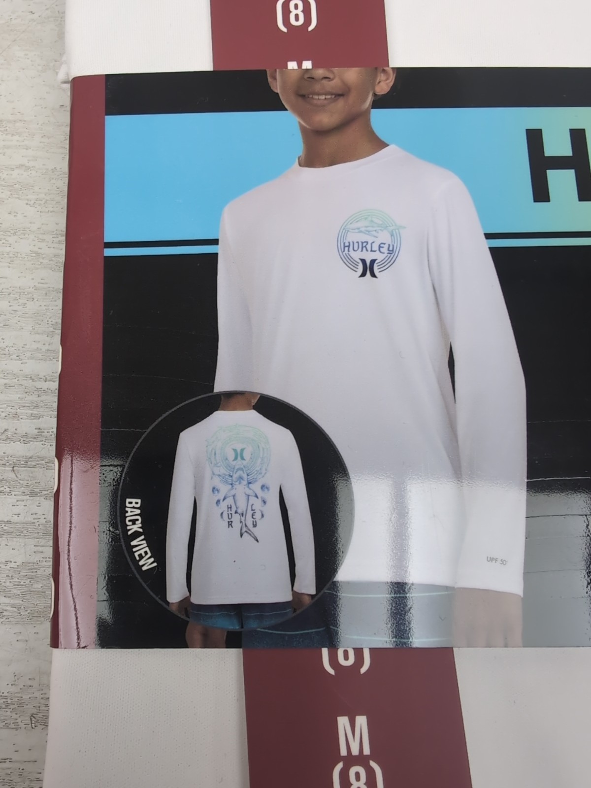 Hurley Youth Boy’s UPF 50+ Long Sleeve Swim Top Sz M/8 White A45