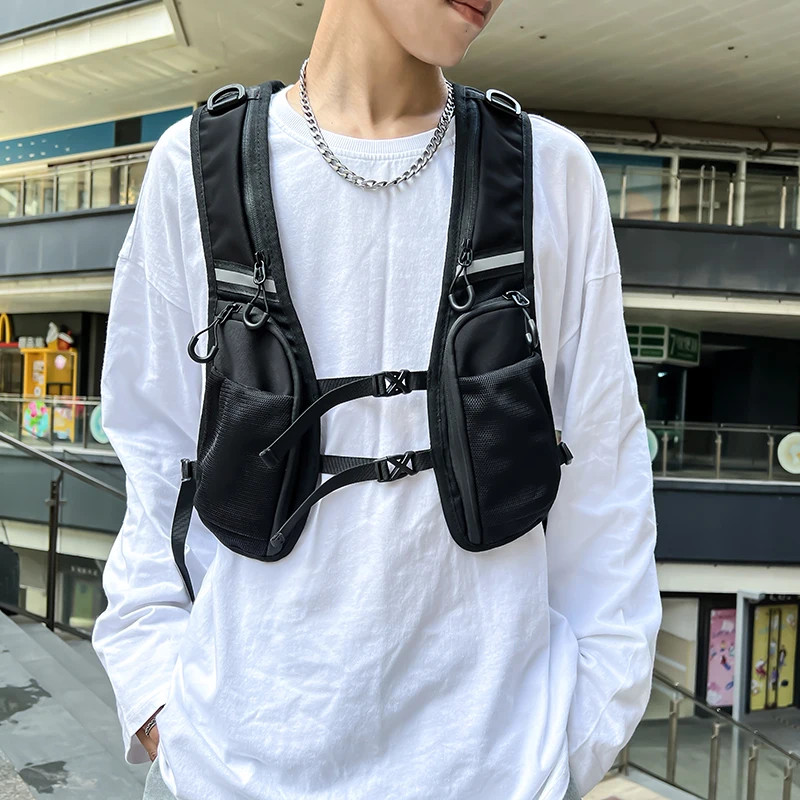 Reflective Design Chest Pack Outdoor Sports Tactical Vest Backpack Hip-hop Stree