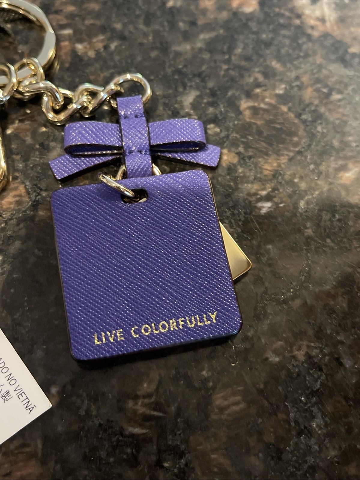 NWT Kate Spade Cutout Spade Gold Key Chain Fob Bag Charm Purple Leather