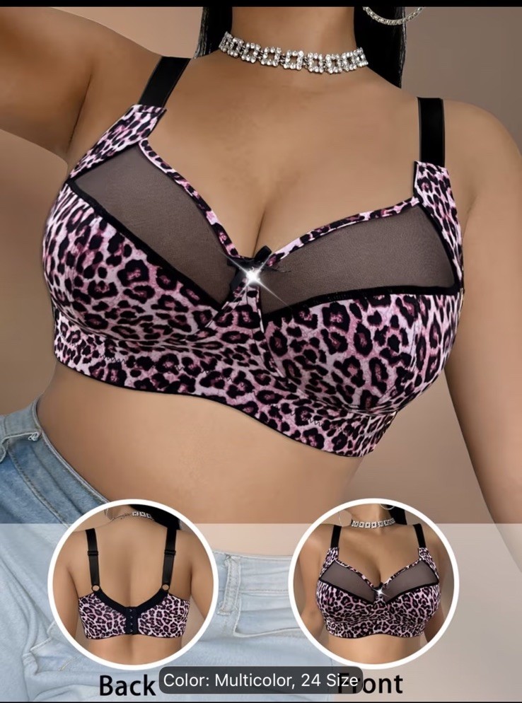 Mesh paneled Sexy plus size Leopard print wire free Casual