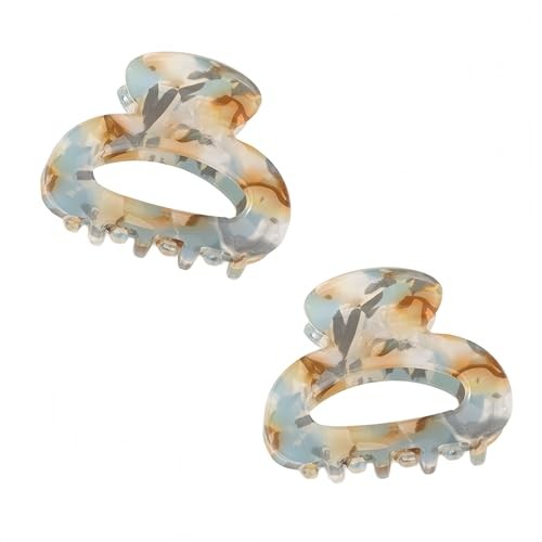 Morandi Acetate Mini Hair Claw Clip,1.7 Inch Blue-Brown Marble Jaw Claw Small