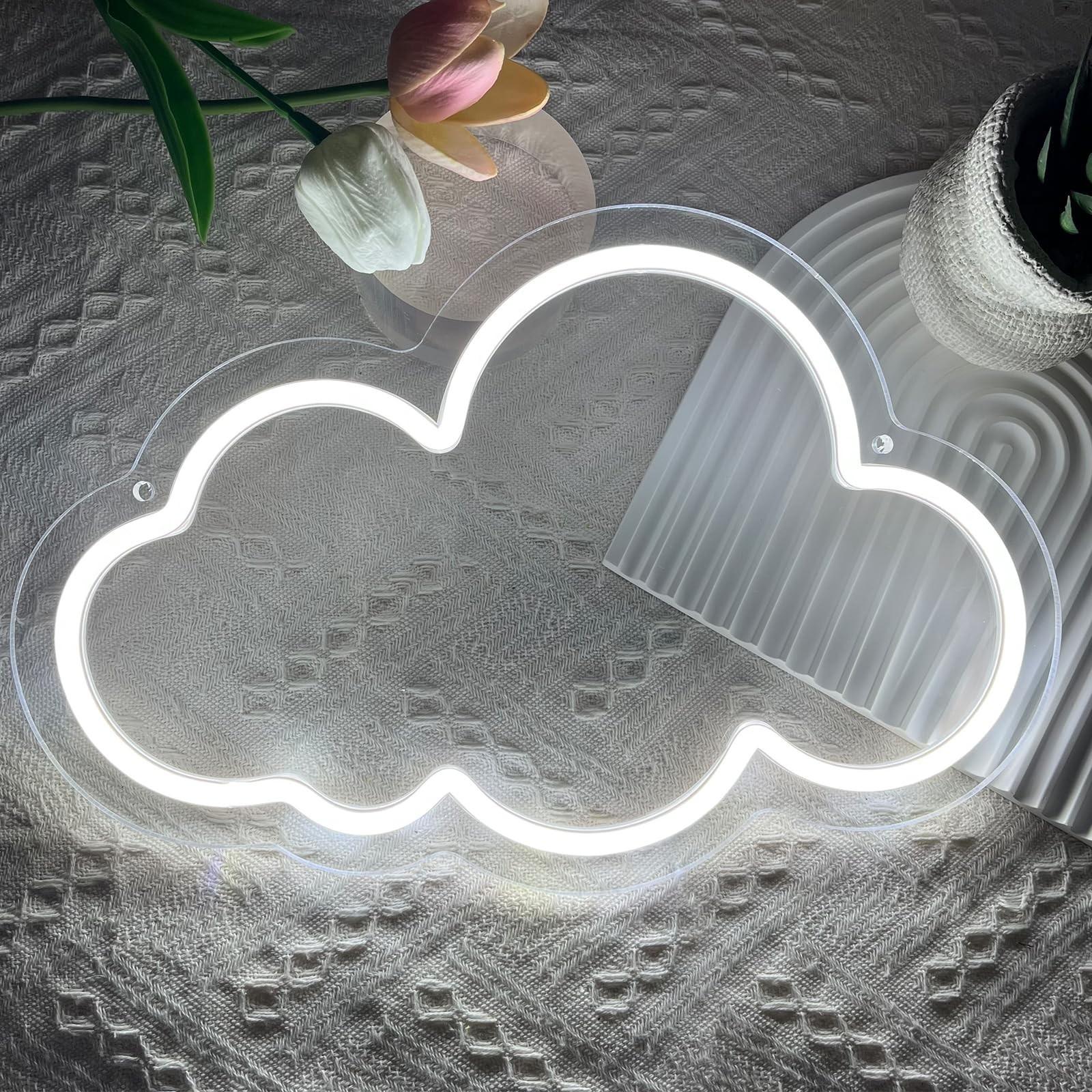 Cloud Neon Sign Cute White Clouds LED Light Sign for Wall,13 * 7.9IN Dimmable…