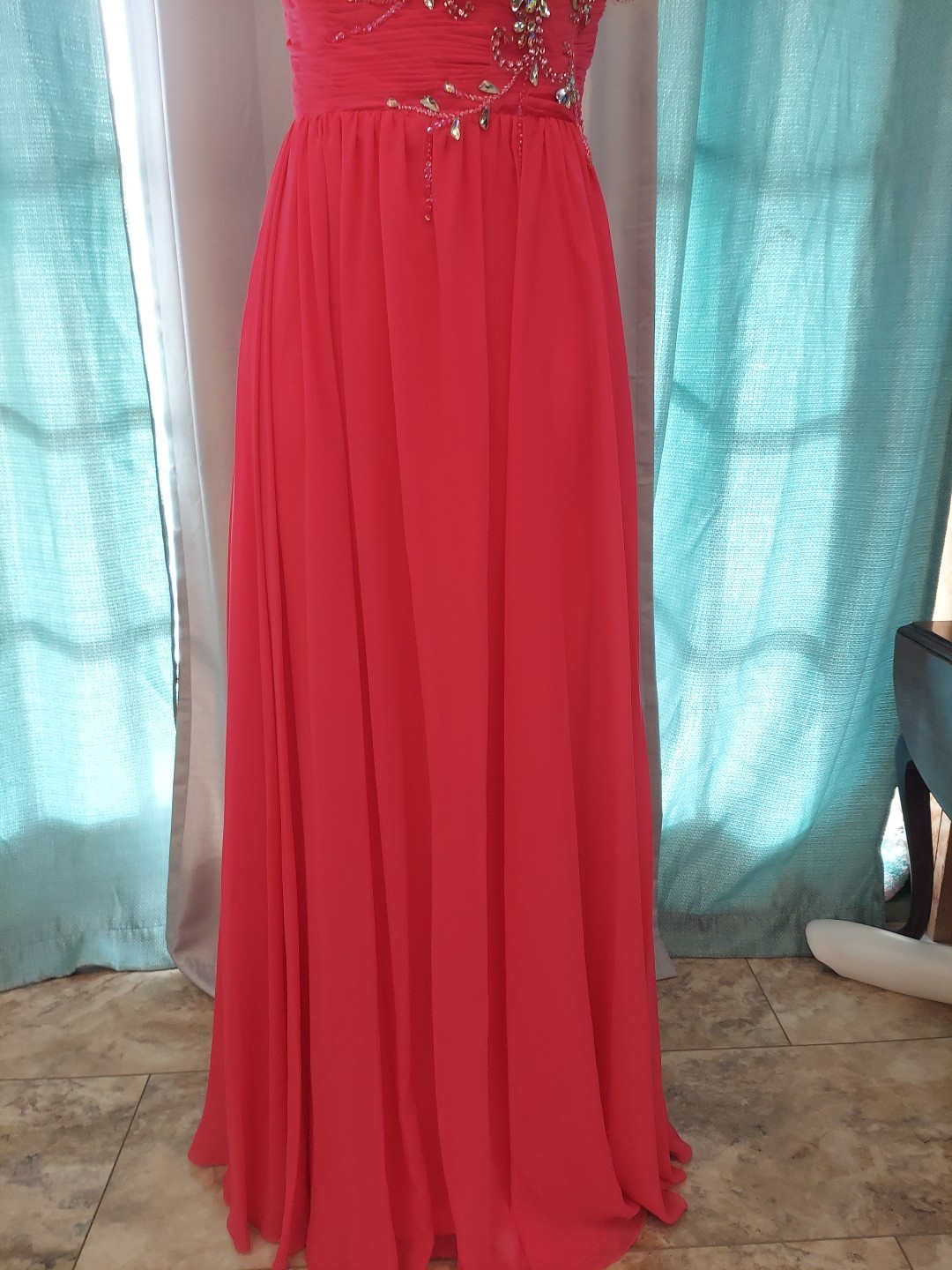 **Intrigue Co. Sz 18 Fushia Pink Gem Accent Prom Dress seetrough Overlay **