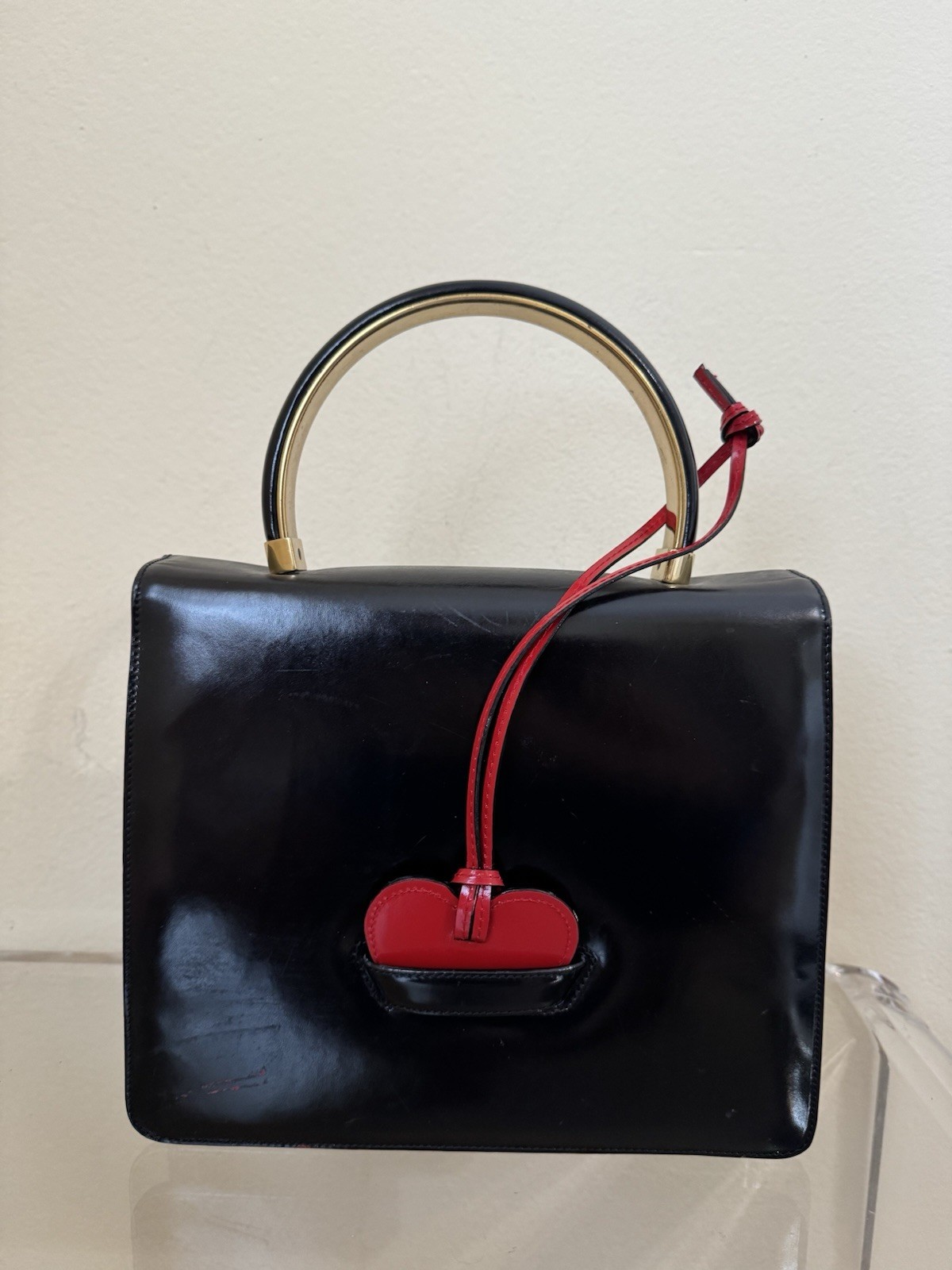 Moschino Redwall Heart Bag Black Patent Leather