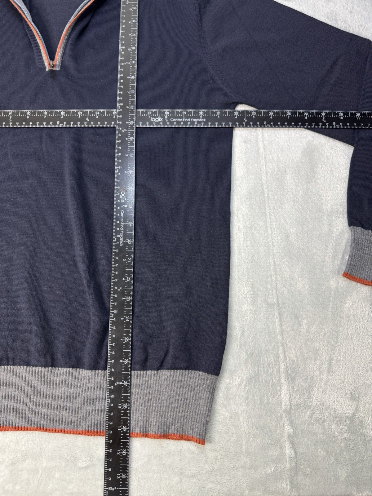 Patrick James Navy Full Zip Merino Wool Blend Sweater Color Block Size 56