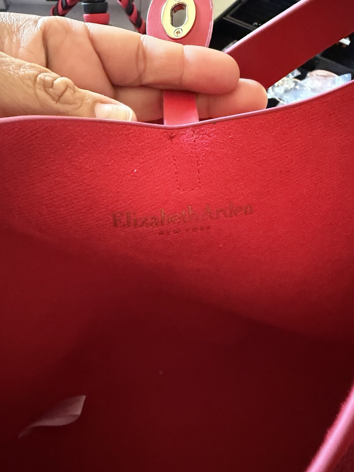 Elizabeth Arden Red Solid Shoulder Bag Gold Hardware Turn Lock Buckle Accent