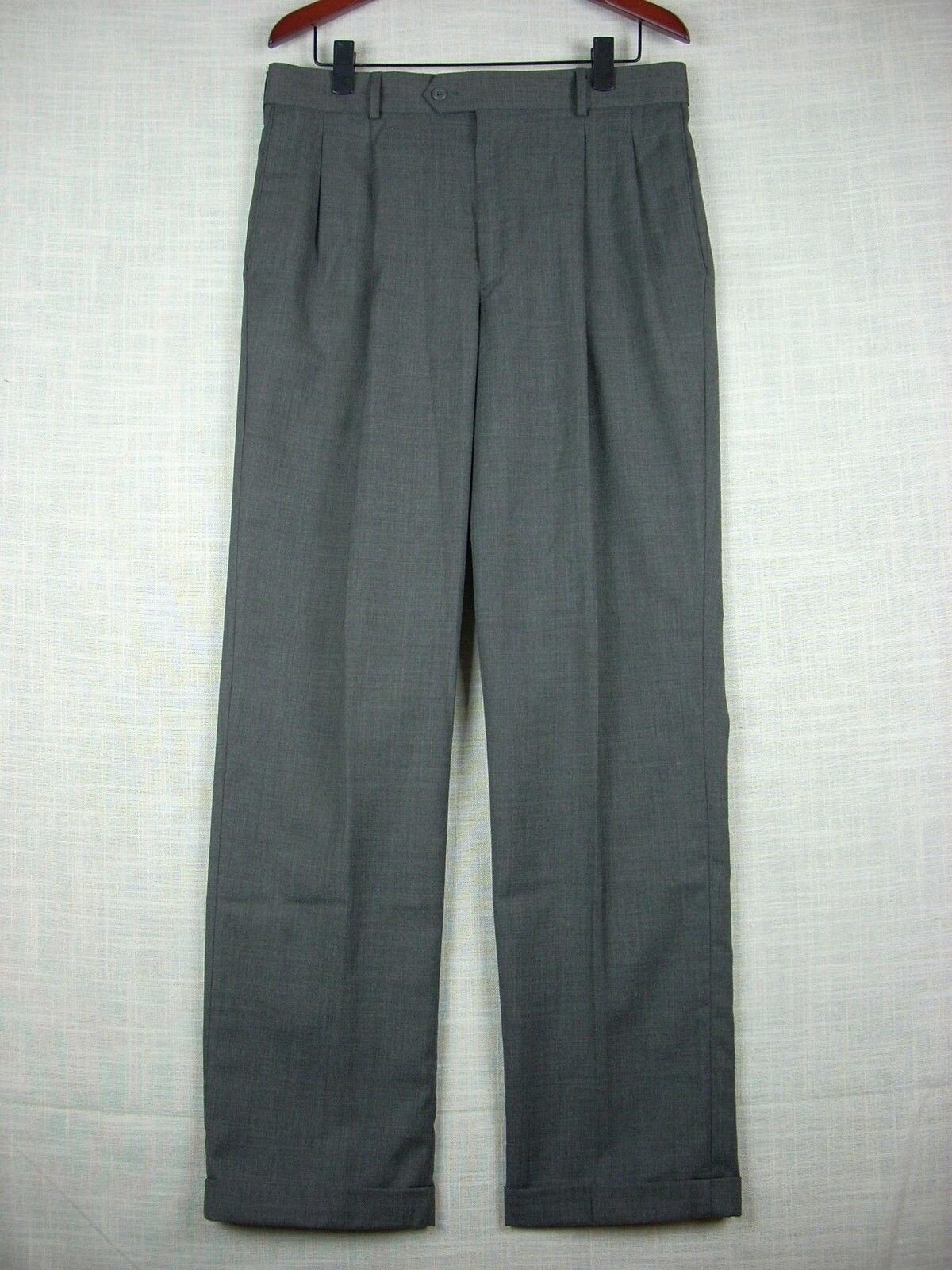 STAFFORD Mens Gray POLY & WORSTED WOOL Classic Fit Pleat Dress Pants 34 / 33