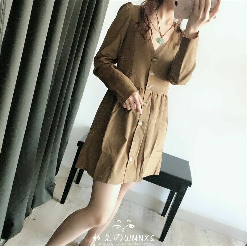 Zara Button Up Corduroy Mini Dress Green Fall Small New Retro Vintage Twee