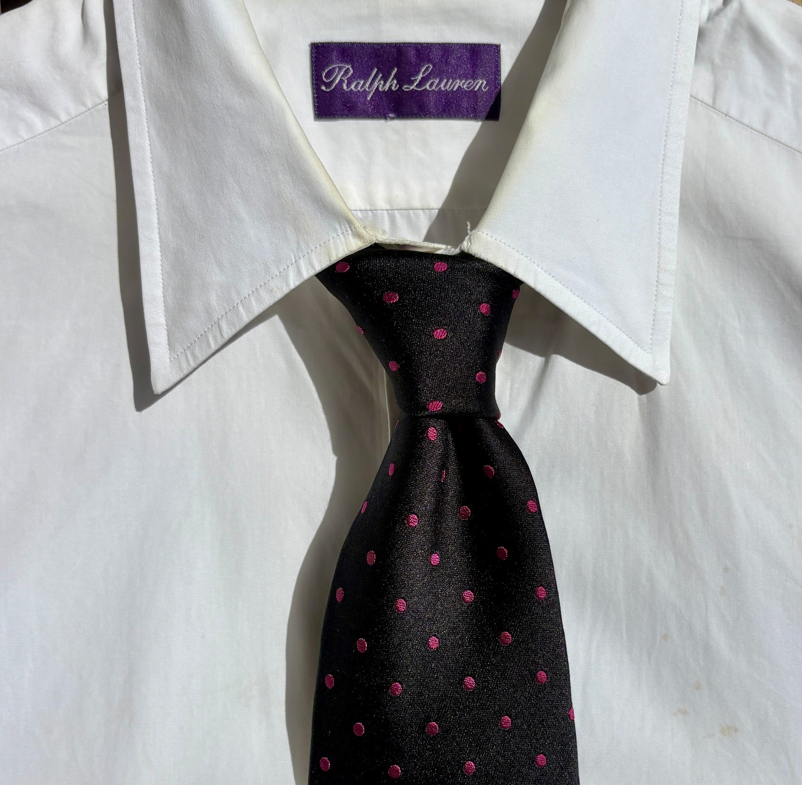 Ralph Lauren Purple Label Black Silk Tie – Woven Purple Dots – Italy – $235.00